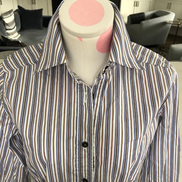 Etro Button Down Striped Italian Made Shirt Blue Wht Gold Sz 8/44 no fabric tag - Picture 3 of 8